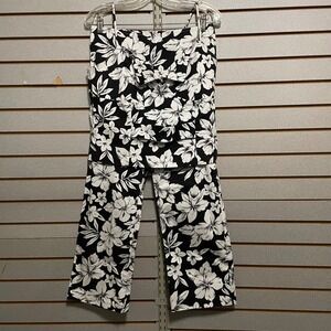 Mark Farrel Black White Floral Print‎ Wide Leg Pants Jumpsuit Set Size 13 14